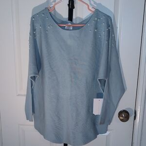 Elegant Blue Women's Top with Pearl Accents